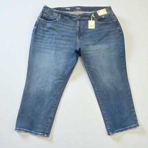 NWT ana Low Rise Straight Leg Jeans 28W Medium Wash Distressed Plus Size 48x27